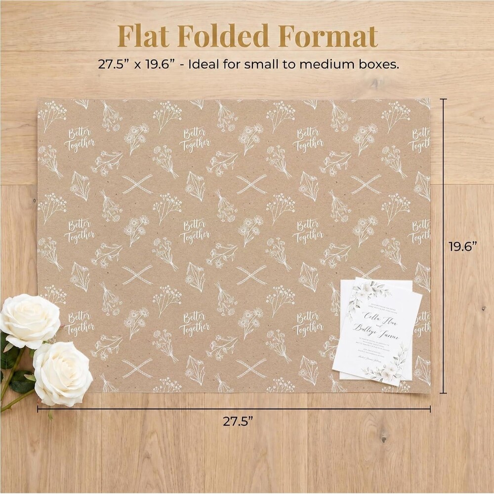 Better Together White Floral Wrapping Paper 2 Sheets 19.5x27.5" 120gsm Gift Wrap - Picture 2 of 6